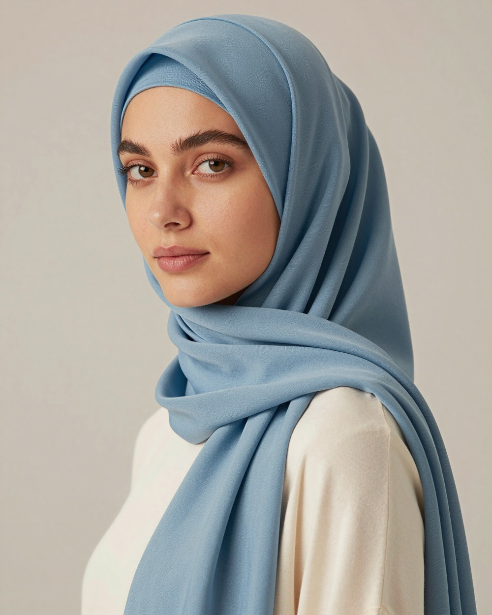 Foulard hijab en bamboo jersey, coloris Bleu Poudré