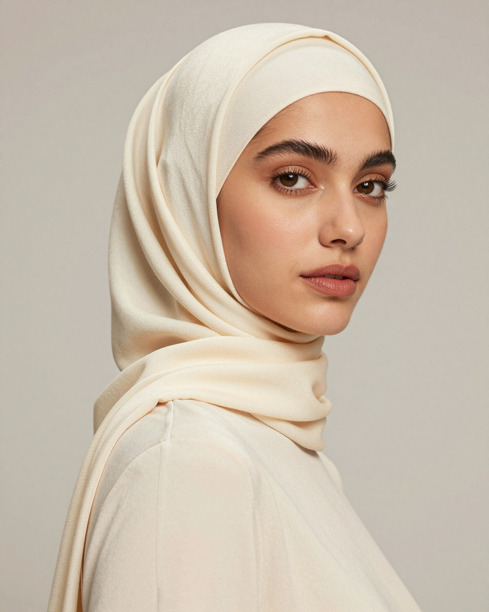Foulard hijab en bamboo jersey, coloris Crème