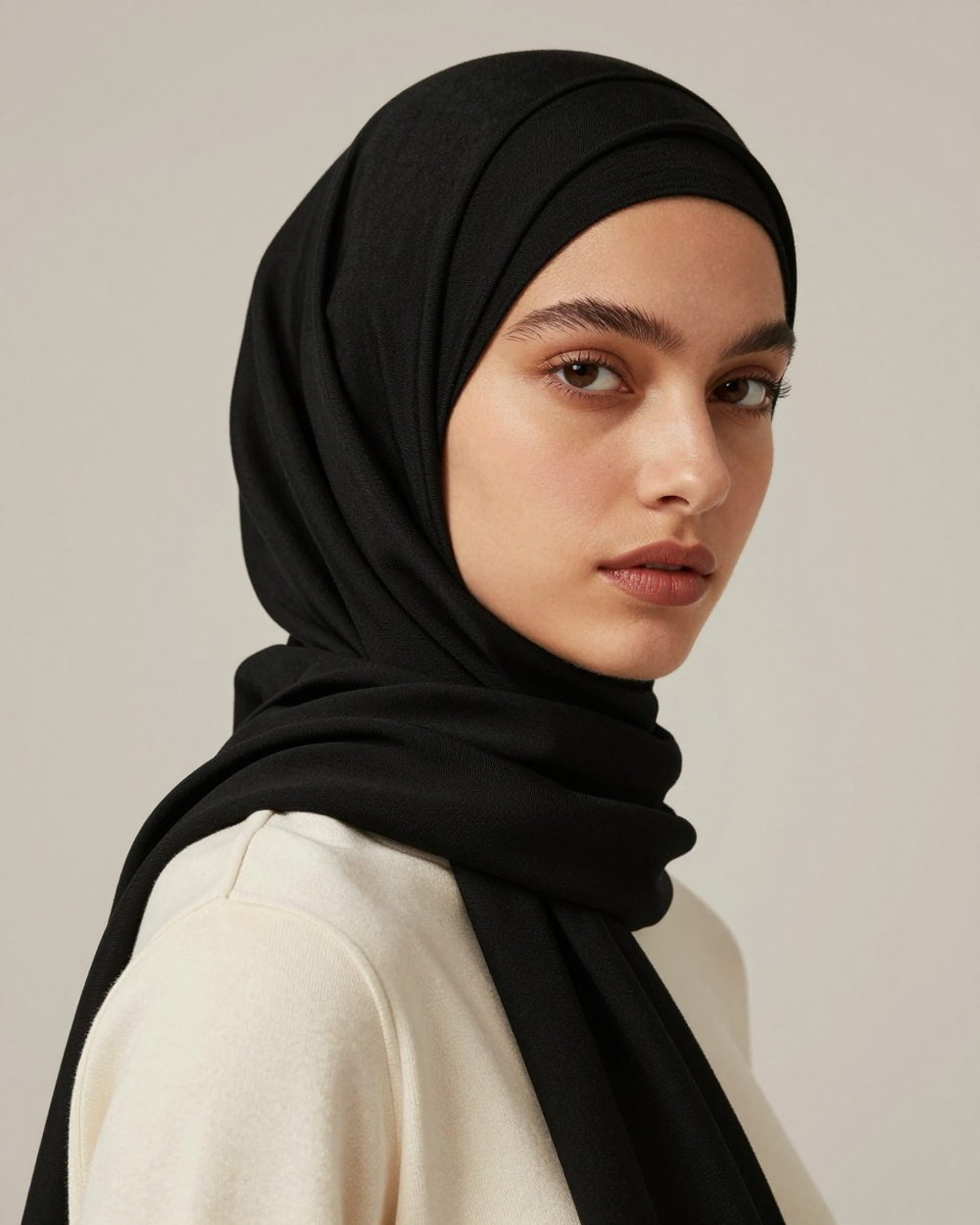 Foulard hijab en bamboo jersey, coloris Noir