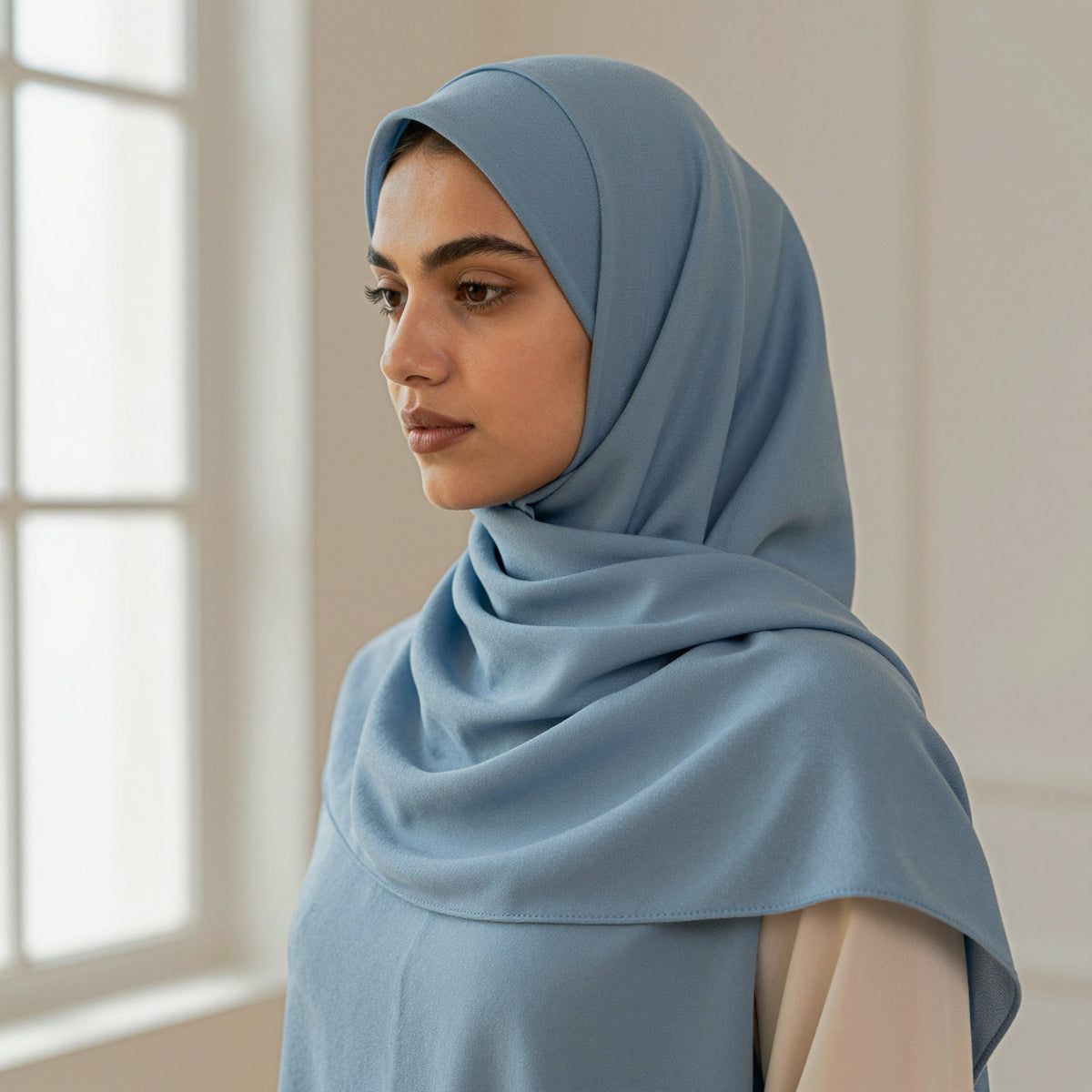 Foulard bamboo jersey bleu poudre, profil