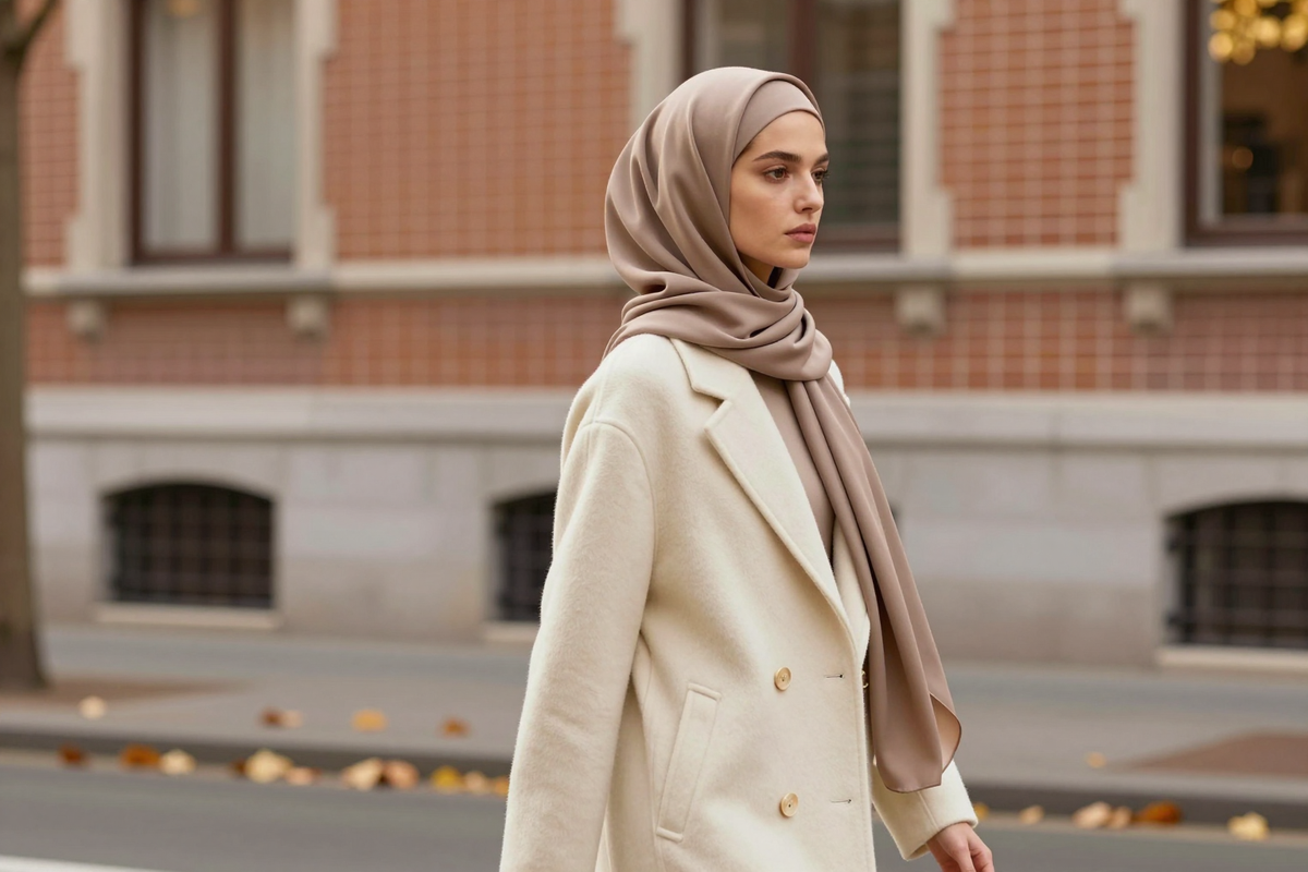 Foulard Belqia porté dans une rue de Bruxelles en automne