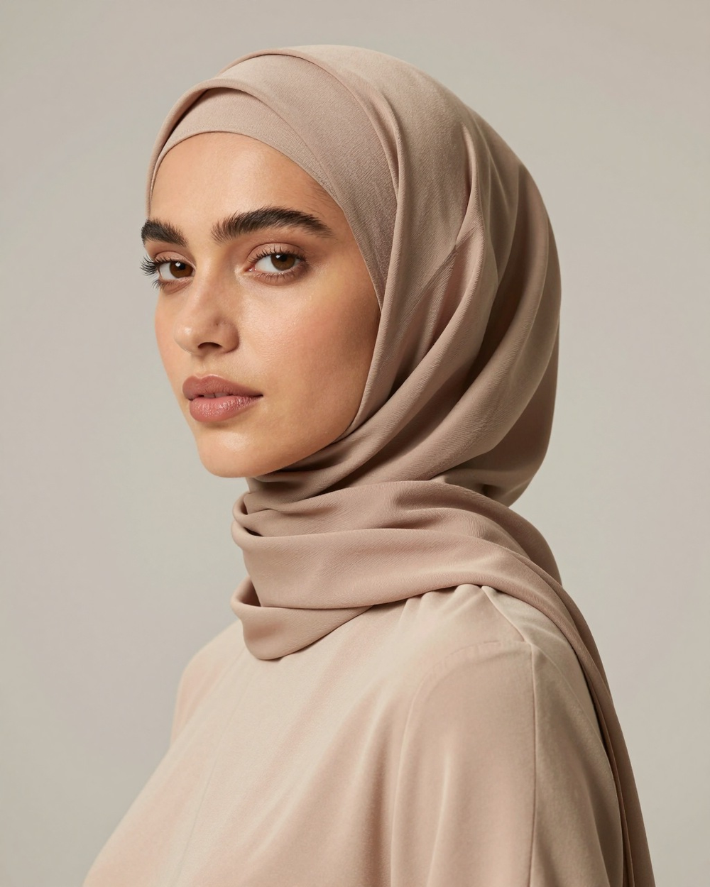 Foulard hijab en liquid jersey, coloris Taupe