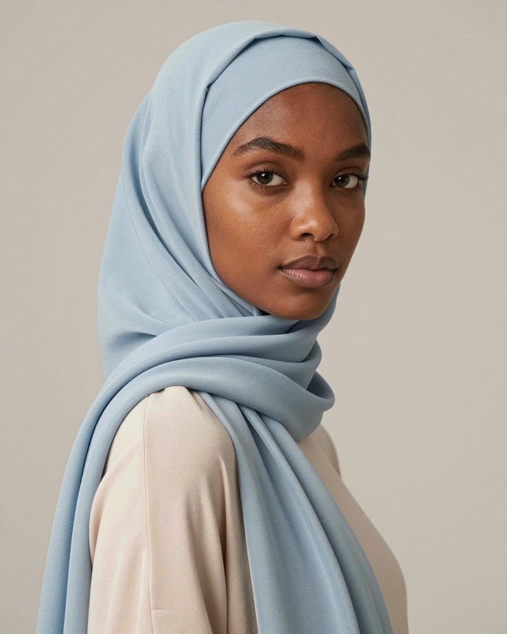 Foulard hijab en liquid jersey, coloris Bleu Poudré