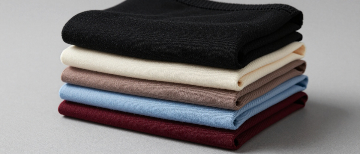 Les cinq coloris Belqia pliés en pile